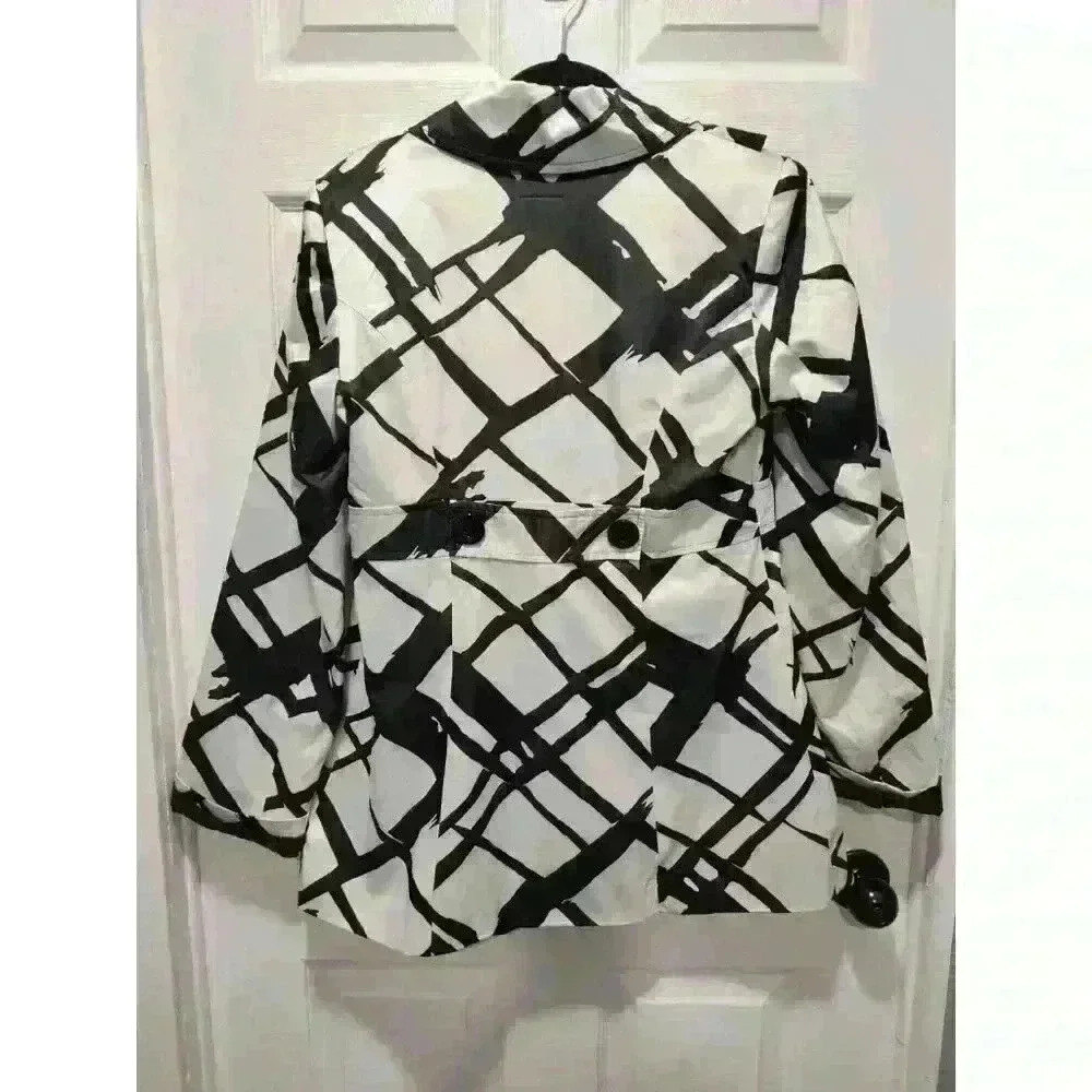 My Michelle black and white ruffled pea coat jacket size LARGE Square button Y2K - Picture 2 of 8